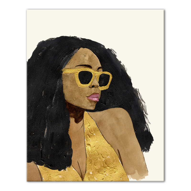 Femme avec lunettes de soleil - Sans cadre, reproduction sur toile, H 20 po x l 16 po x P 1,25 po