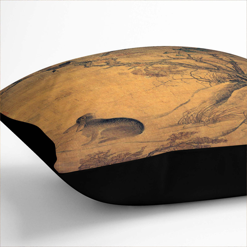 Magpies and Hare by Cui Bai Cushion with Filling, 55cm H x 55cm W x 20cm D, Black