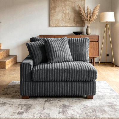 Stephania Upholstered Gray Faux Rabbit Fur Flannel Armchair with Pillow Back, One Arm Single Chair Module Part For Sectional Sofa
