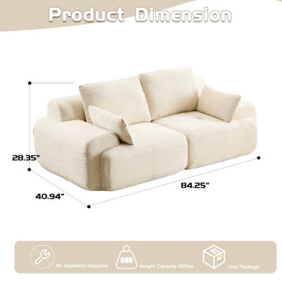 Canapé 2 places beige en velours côtelé et mousse à mémoire de forme pour salon, sans animaux, livré monté, configuration personnalisable, design confortable, beige, style, soutien ergonomique pour la nuque, les hanches et le dos