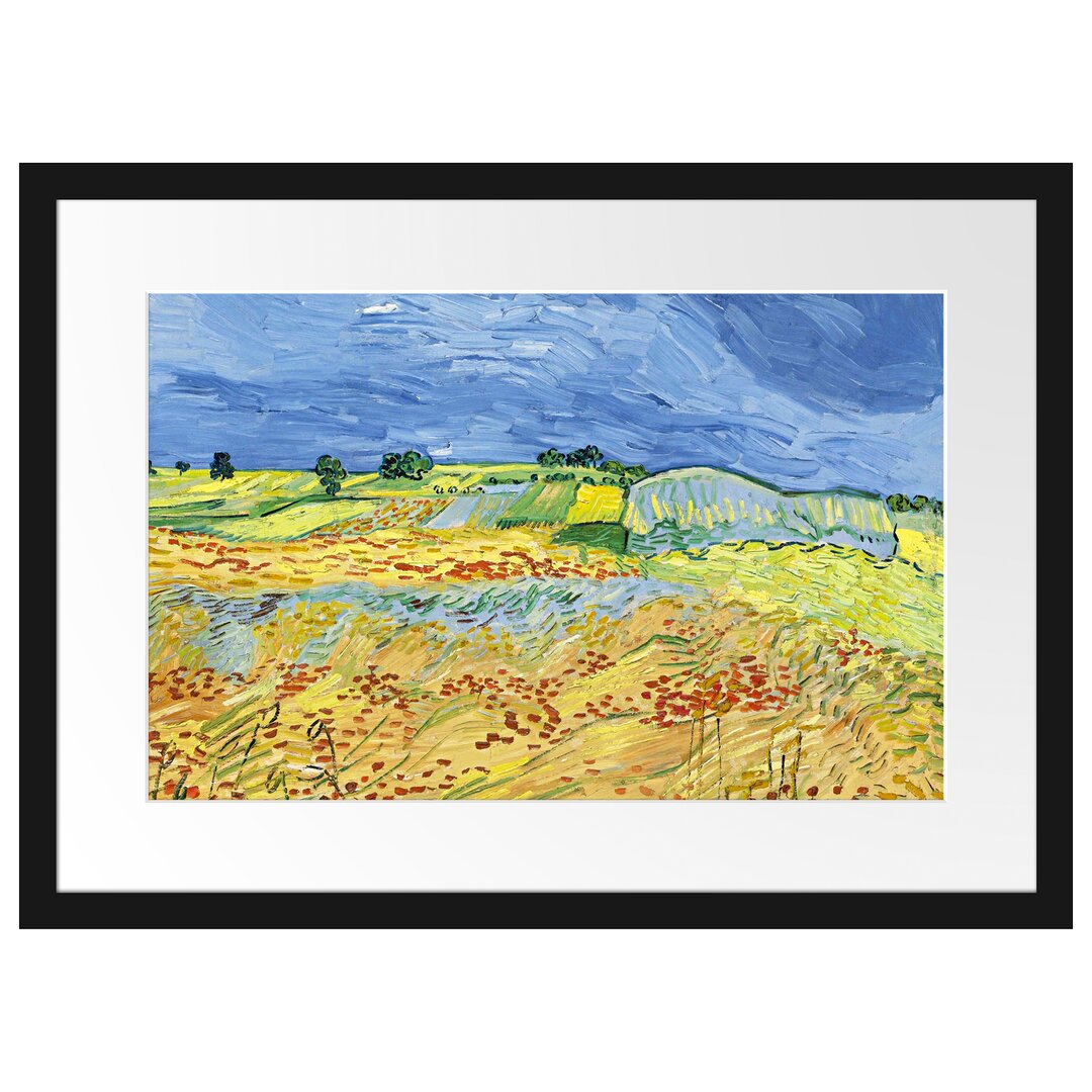 Gerahmter Kunstdruck Wheat Field with Stormy Sky von Vincent Van Gogh