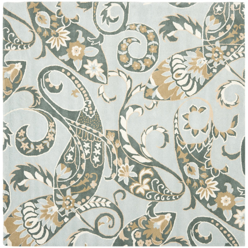 Matthews Hand Tufted Wool Floral Rug, Square 7'