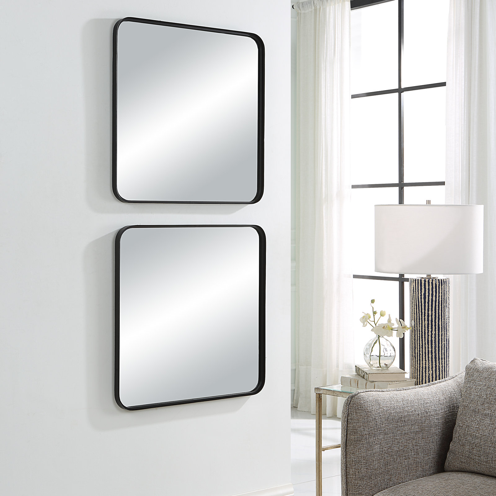 Adrienne 24" Accent Mirror, Satin Black, 38" x 24"