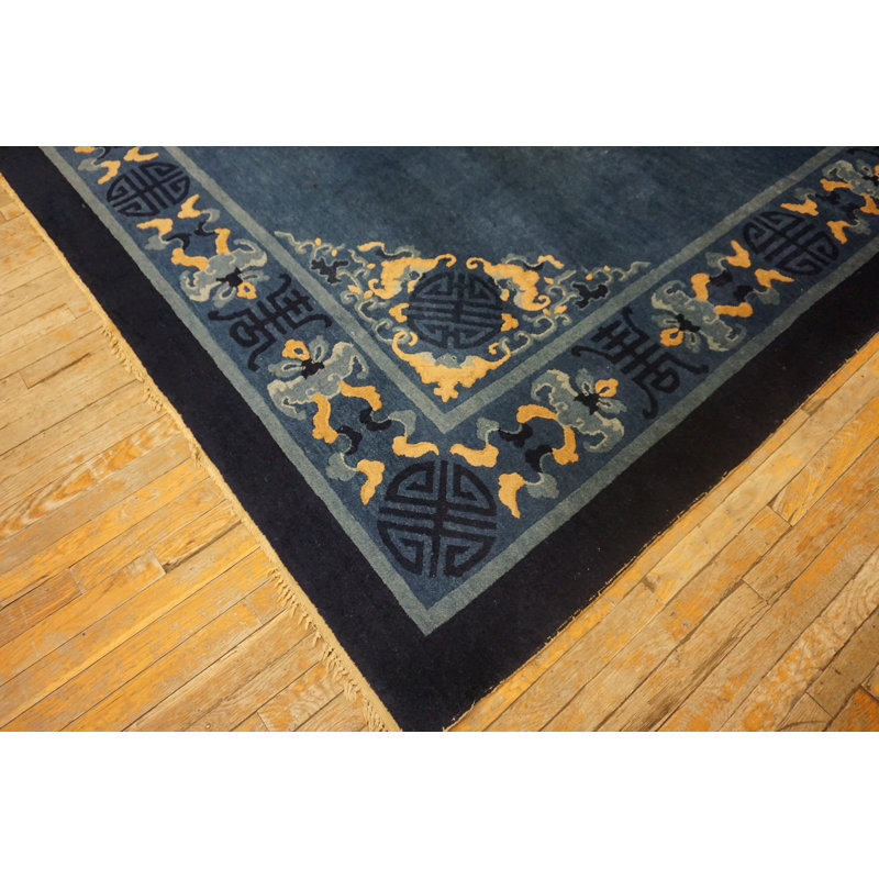 Hand Knotted Wool Area Rug in Blue