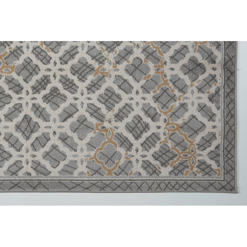 Tapis gris à motif géométrique Ahaziah, Rectangle 2 pi 7 po x 4 pi 11 po