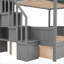 Lit superposé simple au-dessus d'un lit double avec rangement en bois de pin et non sommier avec tiroirs gris pour chambre d'amis-433595916-433595917