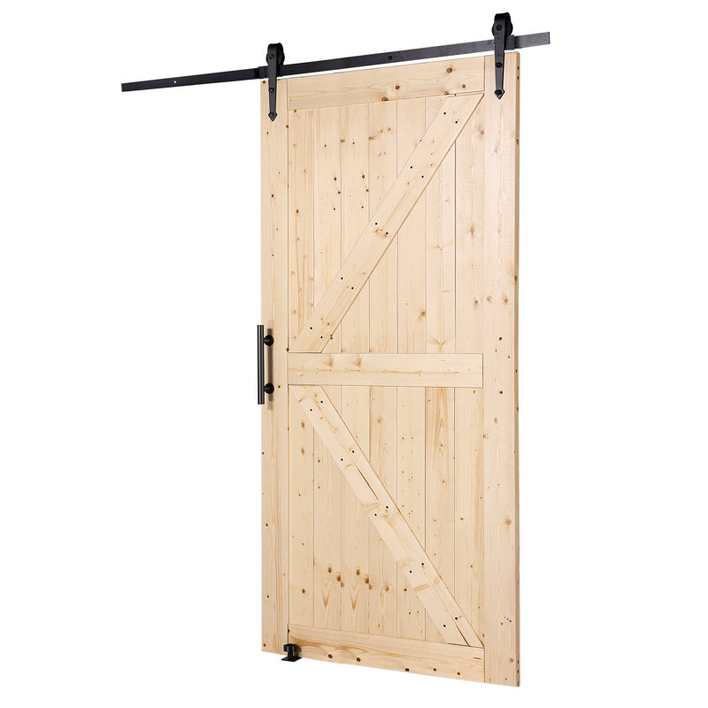 Natural Spruce Wood Sliding Barn Door with Hardware Kit, 42" x 84"