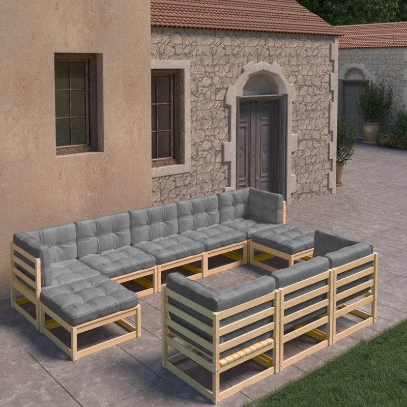 Ensemble de conversation modulaire avec coussins Sheniah, Brun, Gris
