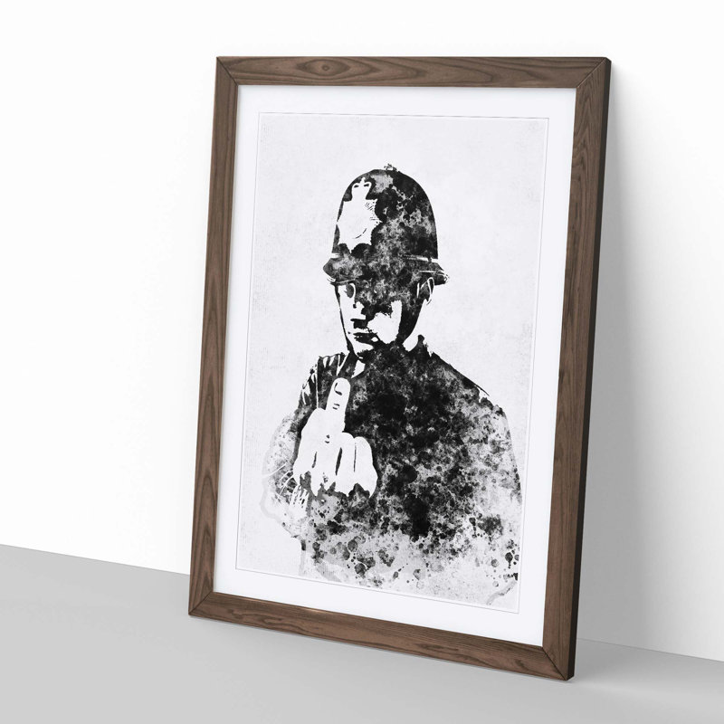 Rude Policeman in Abstract by Banksy - Picture Frame Graphic Art Print, 76cm H x 50cm W x 2cm D, Walnut