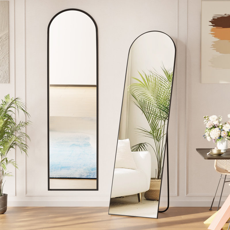 Full Length Mirror With Stand 59"X16" Arched Leaning Mirror Hanging Wall Mounted Mirror Aluminum Frame Body Floor Large Mirror Free Standing Simple Home Decor For Living Room Bedroom
