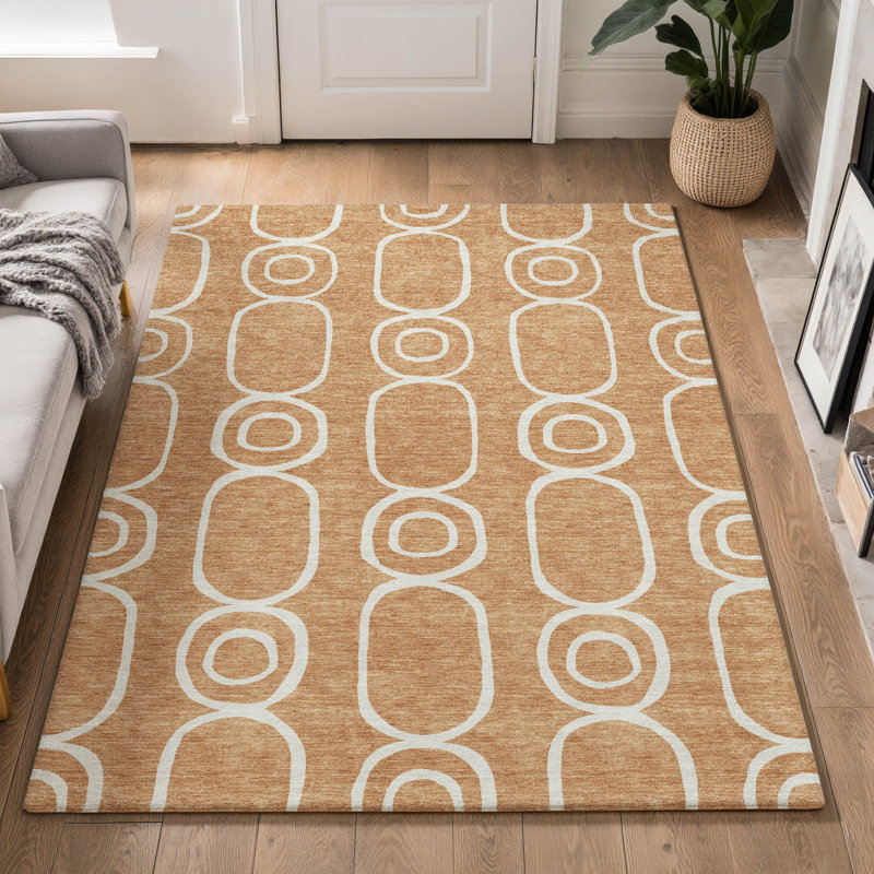 Tapis géométrique lavable à la machine de qualité supérieure Mayfield AMF2344, Rouille, 5 pi x 7 pi 6 po