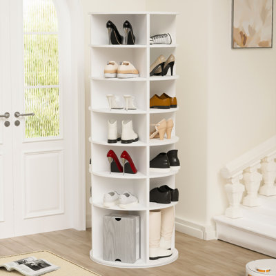 Tour de rangement pour 7 chaussures, rotation de 360 °, économise de la place, support de couleur blanche, 7 pièces,
