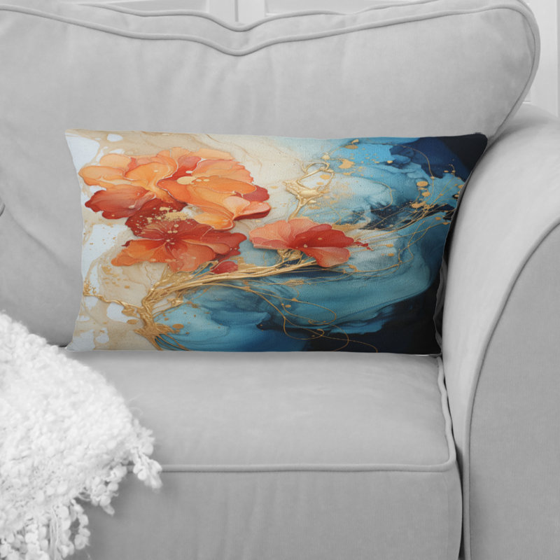 Coussin décoratif orange avec sarcelle et fractale abstraite