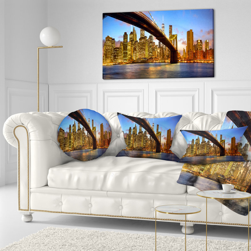 Oreiller avec coussin de cityscape skyscrapers manhattan, Rectangle 12" x 20"