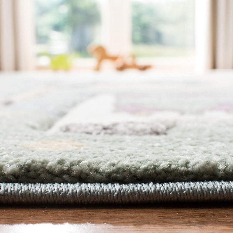 Collection  Animal Nursery Playroom Area Rug-Ivory/Blue