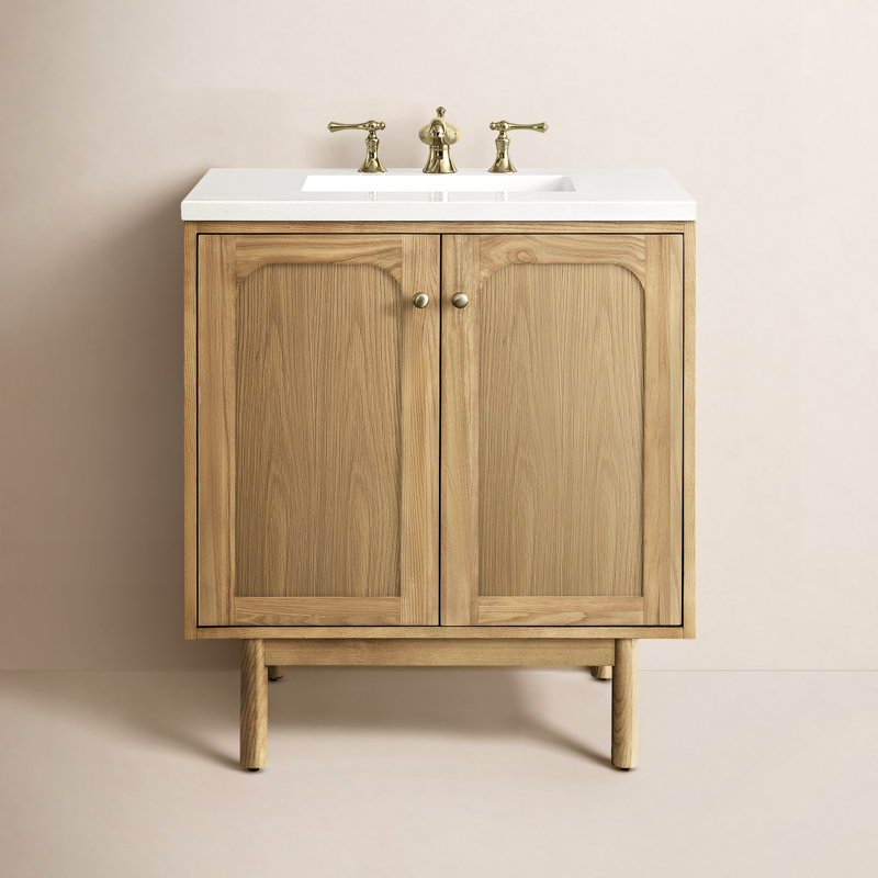 Laurent 30'' W Single Vanity, White Zeus, 8" Widespread, Light Natural Oak