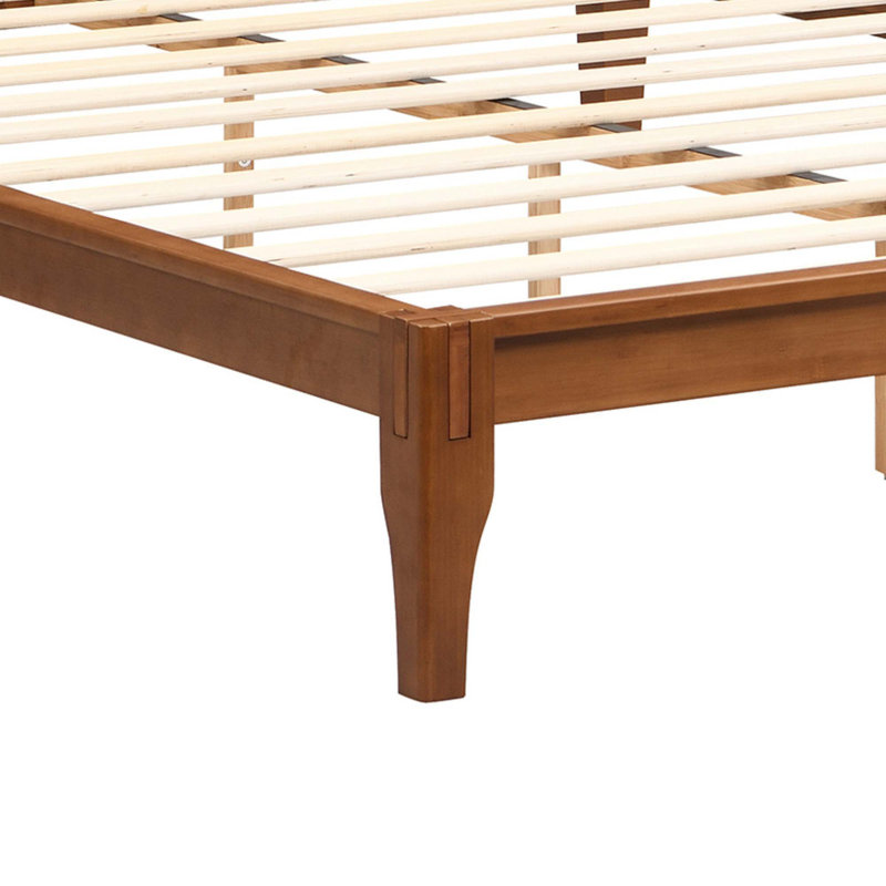 Lit plateforme en bois de bambou de style Mid-Century avec support en lattes de bois, Grand lit