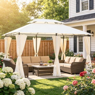 13X10 Ft Outdoor Gazebo, Ventilated Double Roof & Detachable Sidewalls, Beige