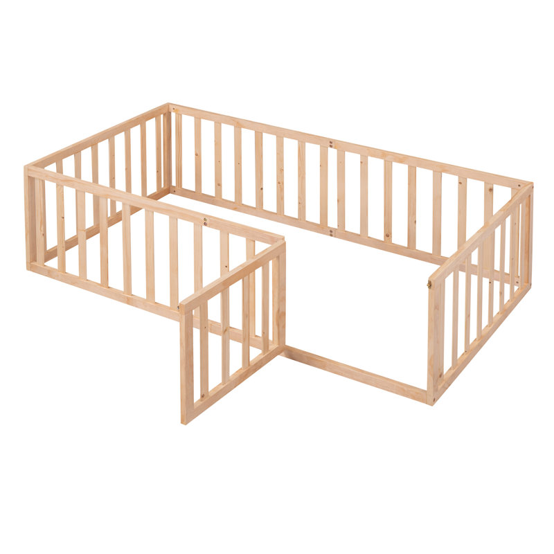 Wood Daybed Frame With Fence, Natural, Twin