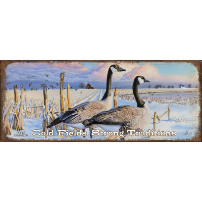Bernaches du Canada, 30 x 76 cm, Panneau « Champs froids. Traditions fortes »