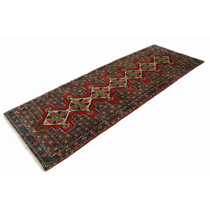 Tapis floral rouge / jaune en laine noué à la main Floral