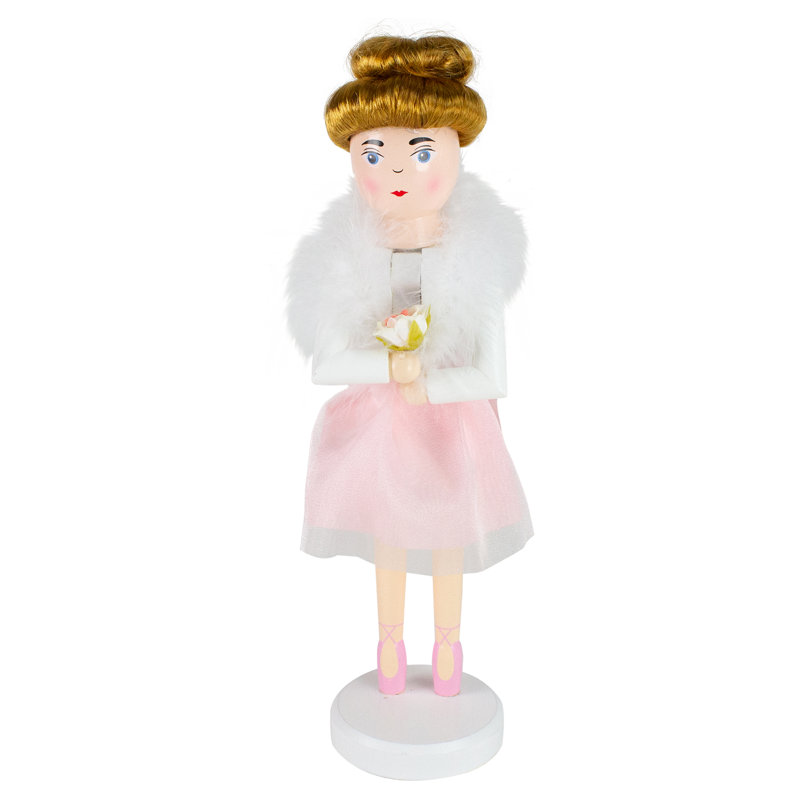 14" Pink Wooden Christmas Nutcracker Ballerina with Tulle Skirt