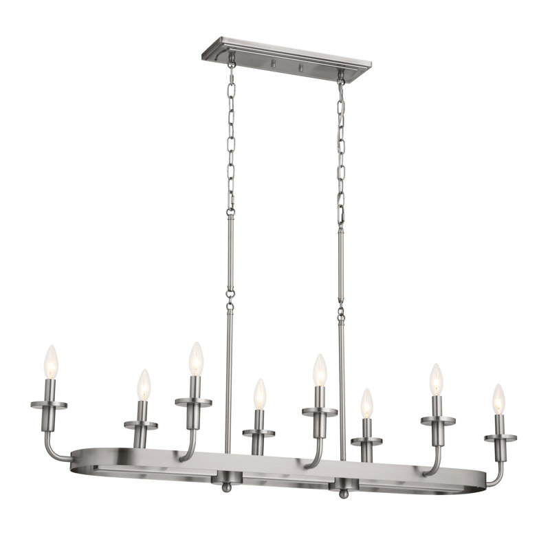 Vetivene 8 - Light Steel Dimmable Kitchen Island Modern Linear Chandelier, Classic Pewter