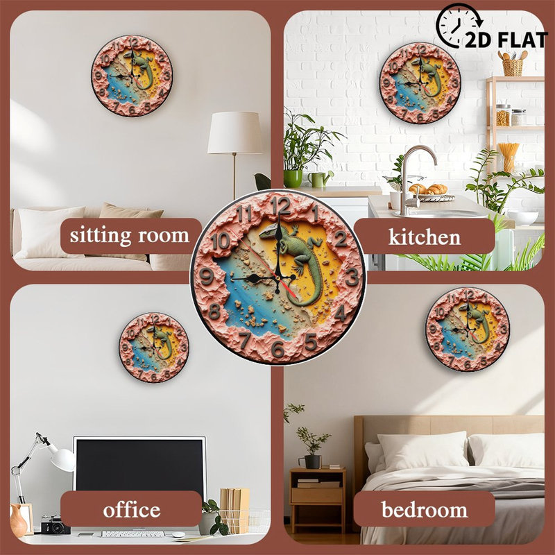 Unique Lizard Wall Clock Resin Art Decor