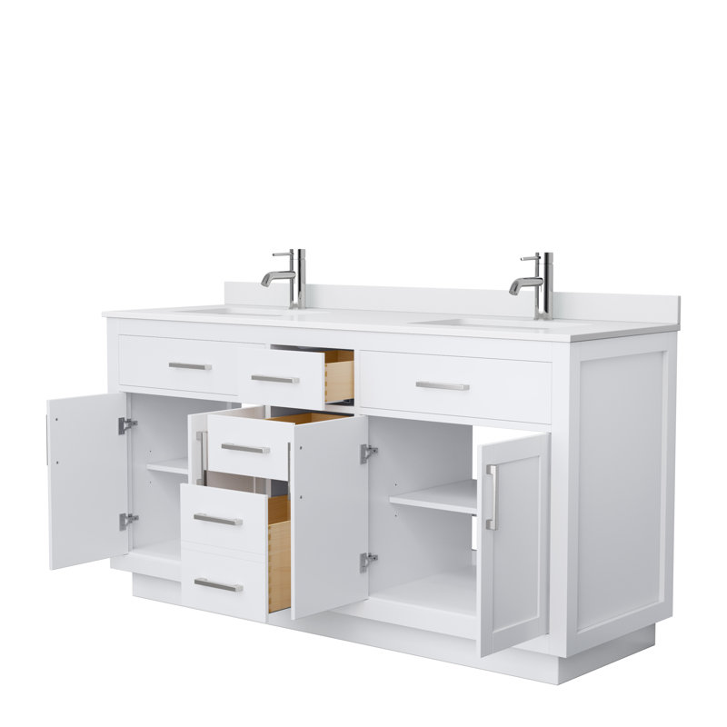 Beckett TK 66'' W Double Vanity, Brushed Nickel, White Cultured Marble, White