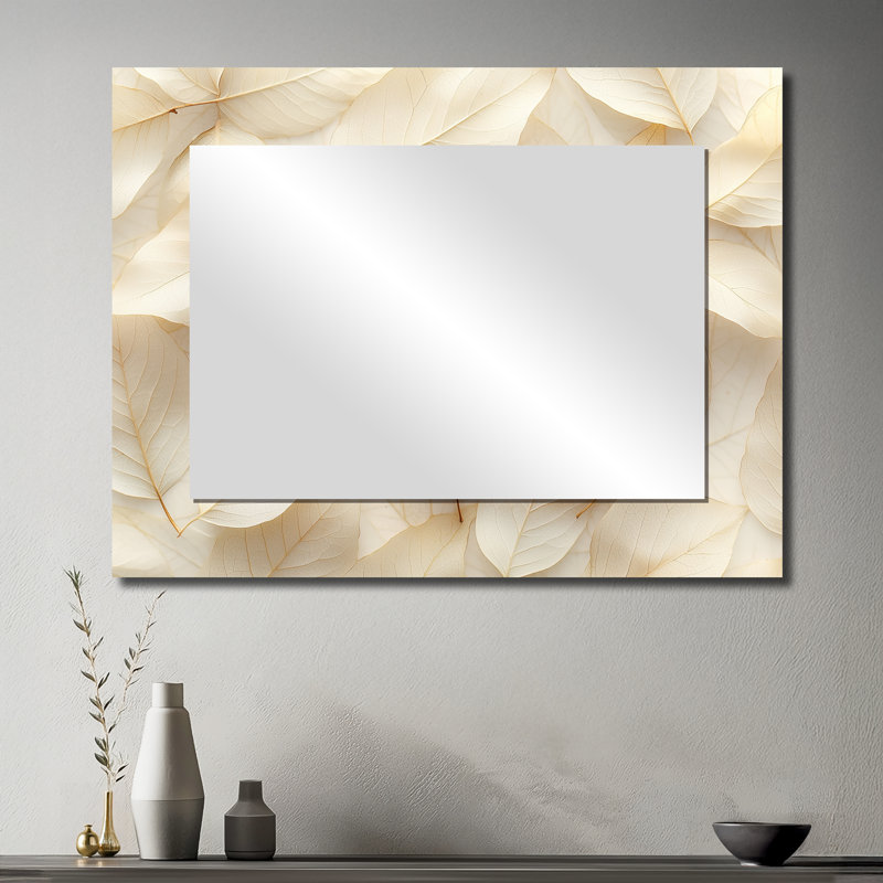 Ivoire à feuilles et collage II - Miroir mural décoratif floral - imprimé sur métal, 30 po x 40 po