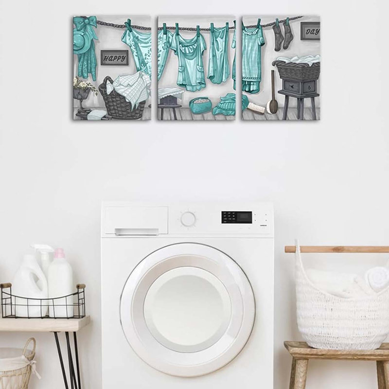 3 Piece Wrapped Canvas Wall Art, Teal