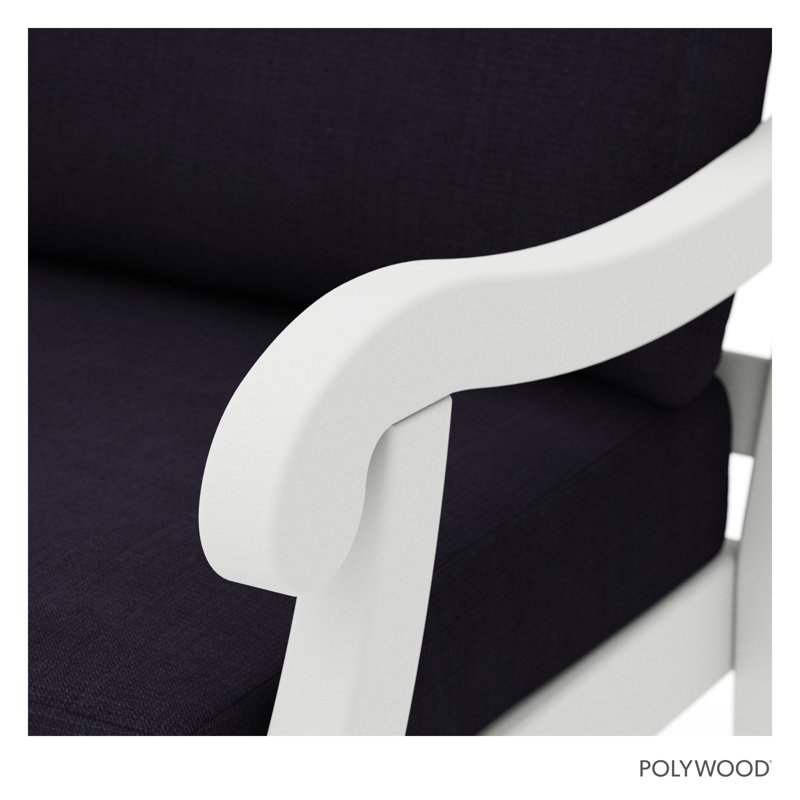 Canapé POLYWOOD x Birch Lane Verlyn, Coussin en lin bleu marine / structure blanche