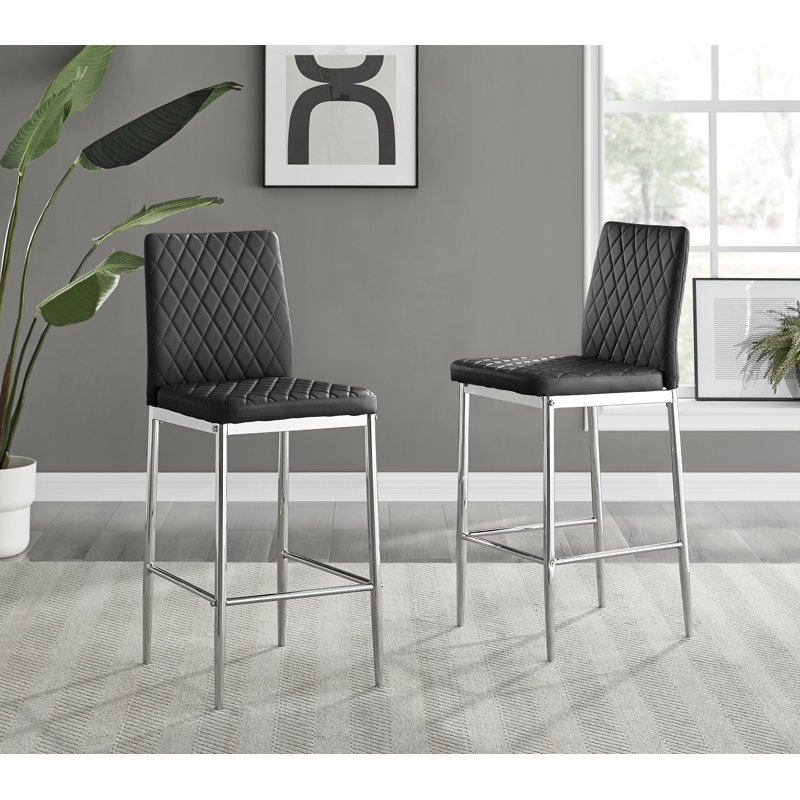Tabouret de bar en similicuir, Noir, noir, noir, noir, Argent argent