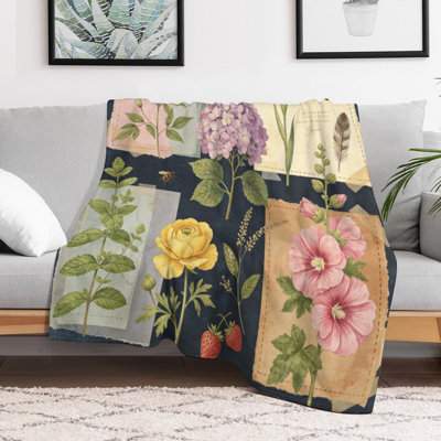 Vintage Botanical(4) Luxury Flannel Throw Blanket, Soft Warm Fuzzy Blanket for Living Room Sofa Bed Home Decor