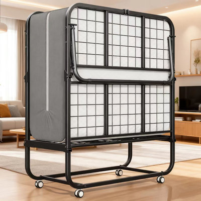 Folding Bed with 5" Memory Foam Mattress, Roll Away Beds with Metal Frame for Adults, Portable Foldable Bed with Wheels and Dustproof Bag by Alwyn Home