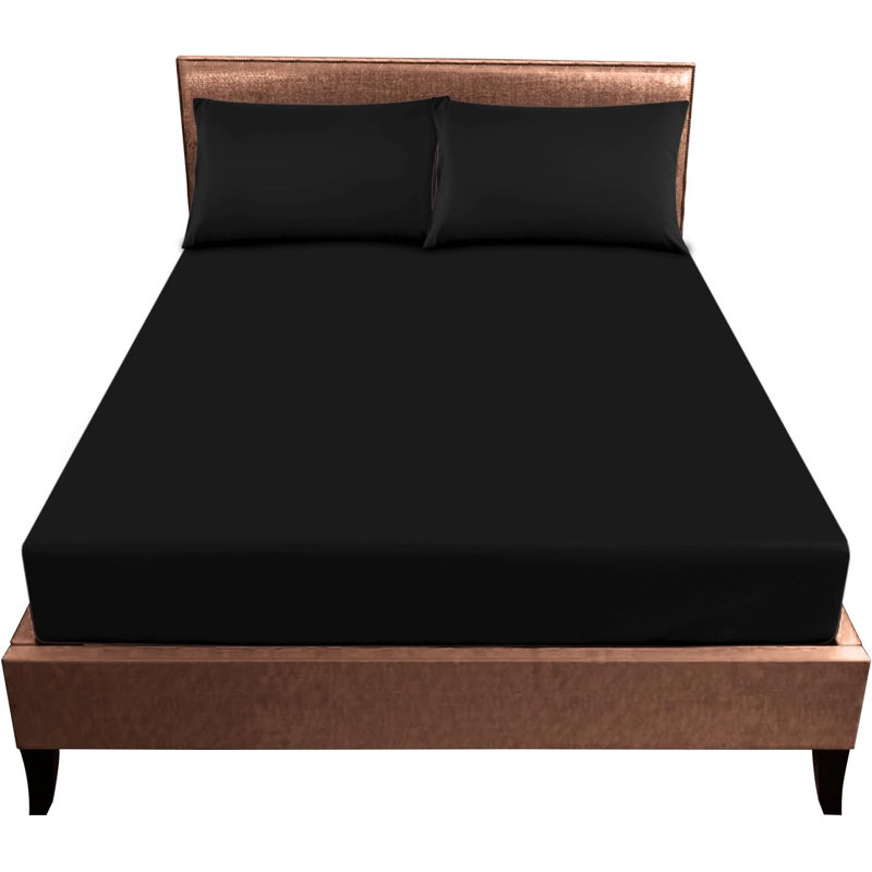 Cotton Blend Fitted Sheet, Black, Double