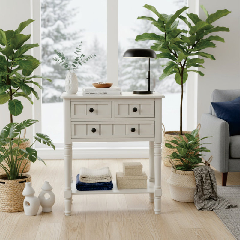 Console avec 3 tiroirs et tablette inférieure, Blanc