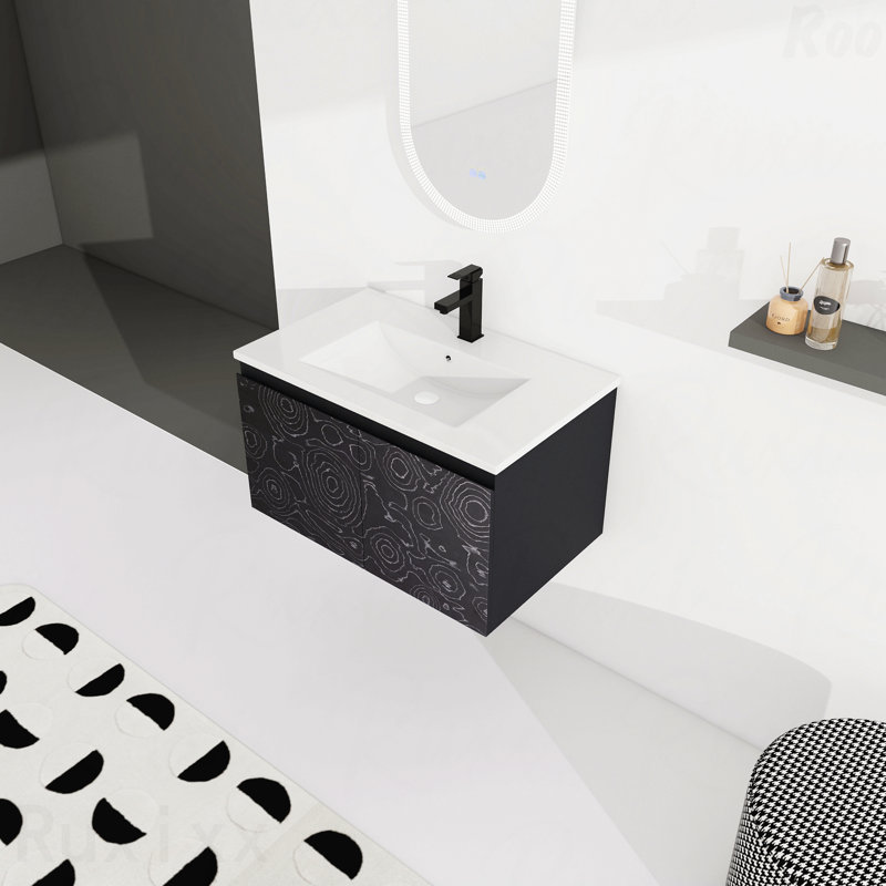 Meuble-lavabo mural flottant 30 po avec lavabo en céramique et porte d'armoire à fermeture en douceur, paquet Kd