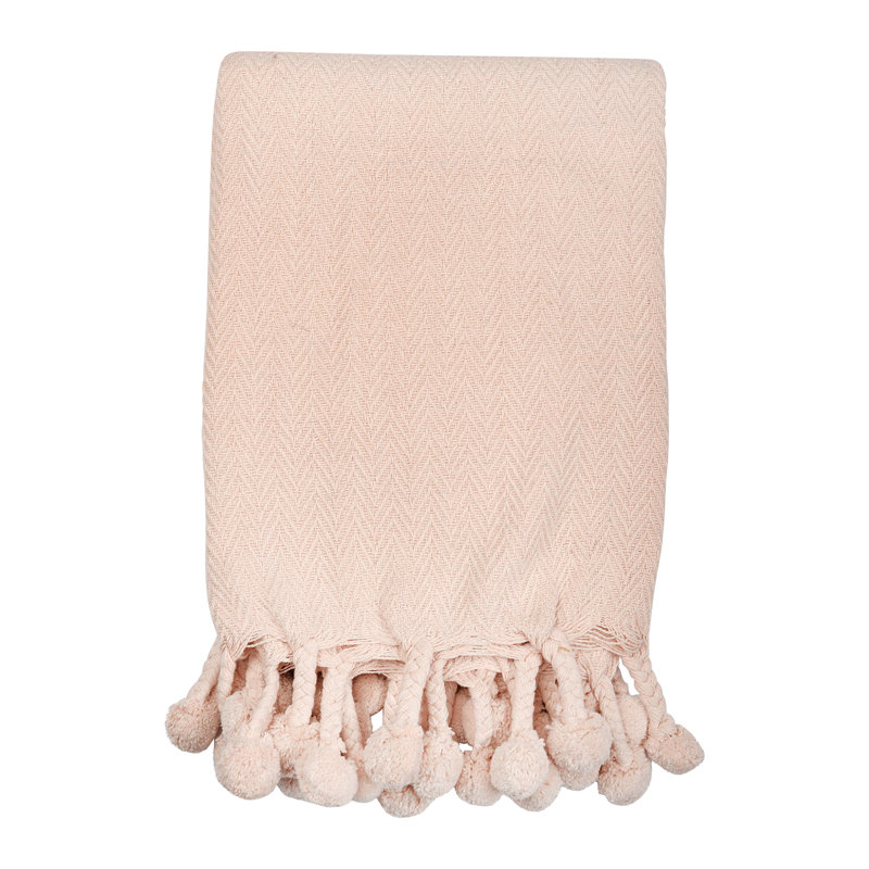  Jeté 100% coton Pom Pom, Rosé