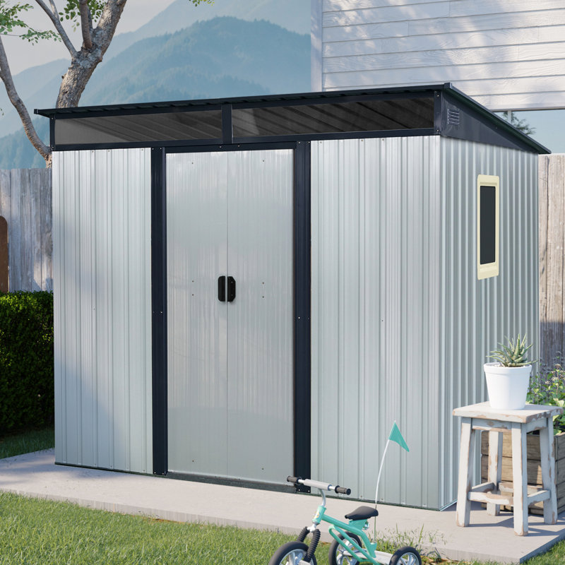 Black Metal Garden Shed, 8X6 Ft, With -Proof Design Sunlight Illumination 8 Ft X 6 Outdoor Panels Air Circulation