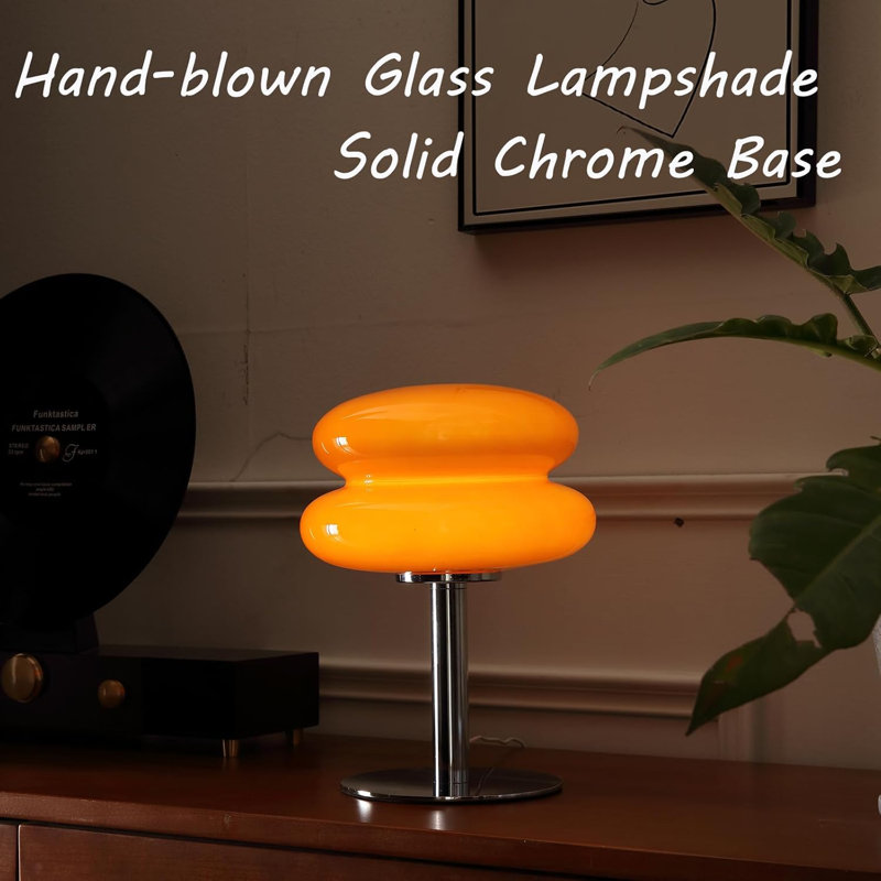 Orange Glass Bedside Table Lamp Mid Century Modern