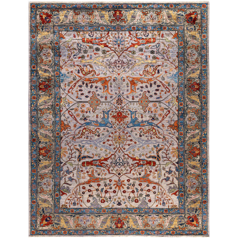 Tapis unique noué à la main Raffin - mauve 9 pi 1 po x 11 pi 9 po Raffin