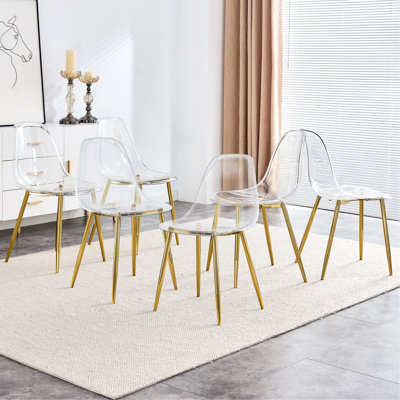 Modern Minimalist Transparent Dining Chair Set With Metal Legs, Ideal For Various Occasions And Stylish Decor.