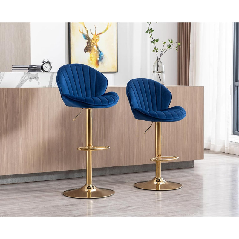 Agapito Swivel Yes Upholstered Yes Bar Stool, Blue