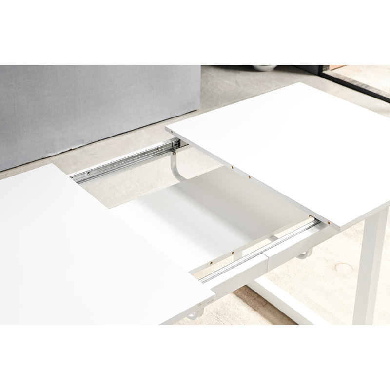 Table de salle à manger carrée à pieds en métal avec plateau blanc antique, l 71,96 po x P 31,5 po, H 29,5 po, extensible pour l'espace de salon