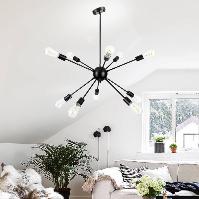Plafonnier 10 lumières Sputnik Chandelier, Noir mat, Noir