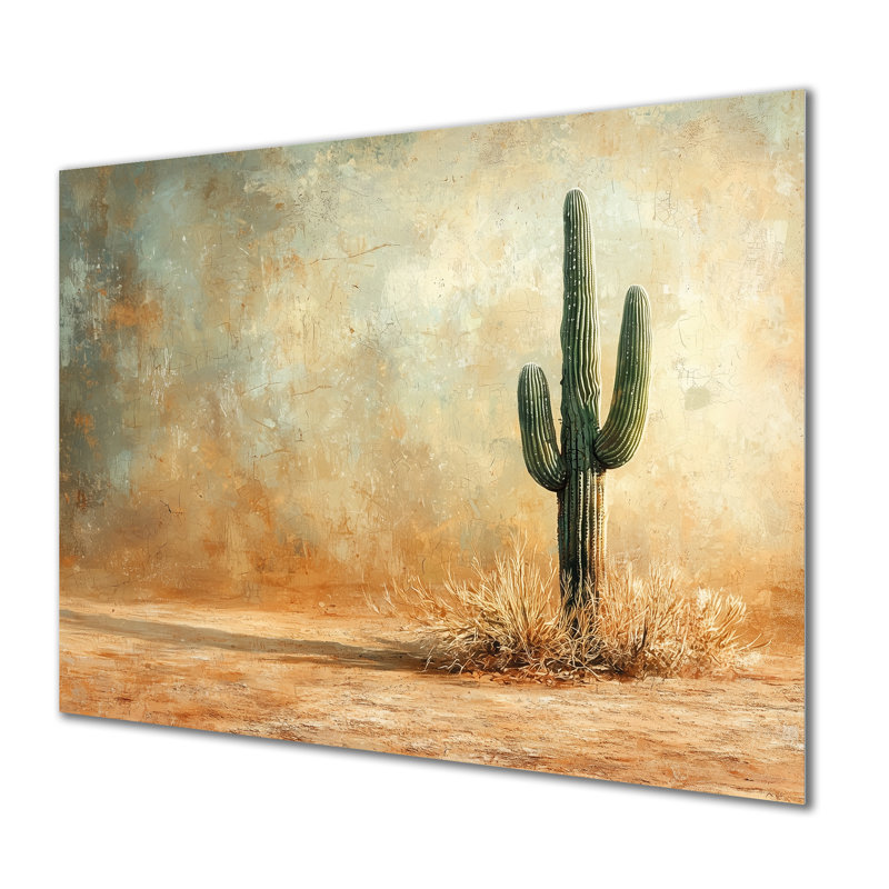 Minimalisme Cactus dans le vent du désert II - Cactus, H 16 po x l 32 po