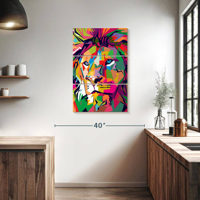 Brampt lion couleurs abstraites, H 38 po x l 24 po