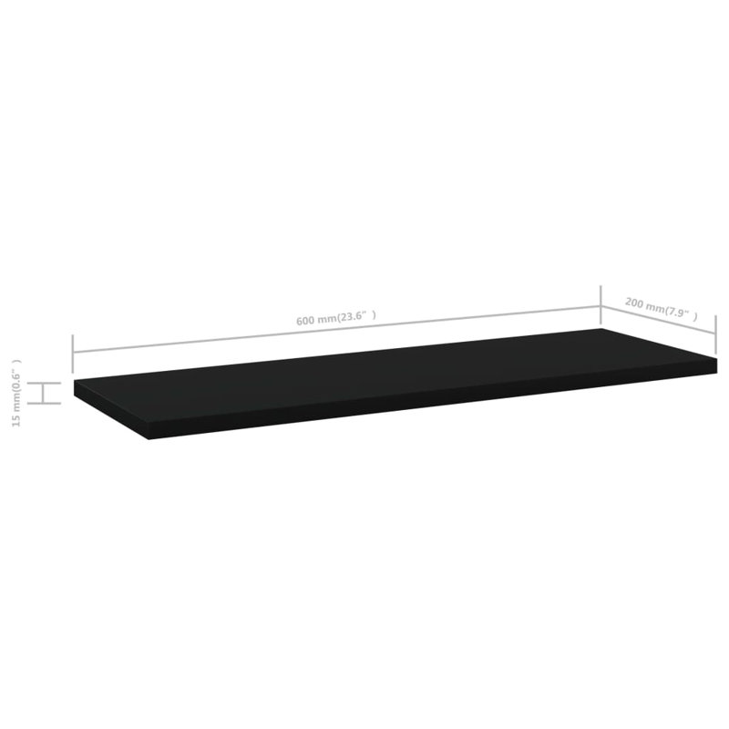 Bookshelf Boards 8 pcs Engineered Wood, Black, (8 Shelves) 0.59" H x 23.62" W x 7.87" D