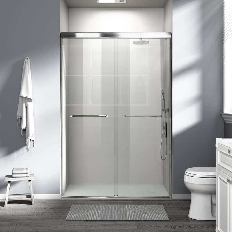 Double Sliding Shower Door, Semi-Frameless Bypass Bathroom Sliding Door With 1/4" (6Mm) Tempered Glass For Walk-In Shower